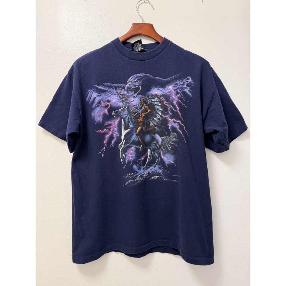 VTG Signal Sport Native American Eagle Lightning T Shirt Men's L Single Stitch